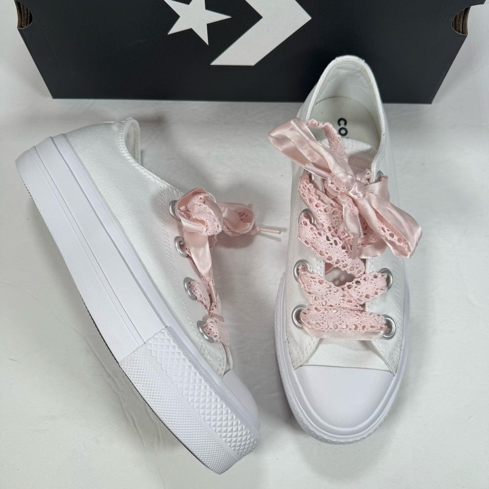 Converse CTAS Lift Ox Chunky Platform White Blush Hush Pink Sneakers Women 8